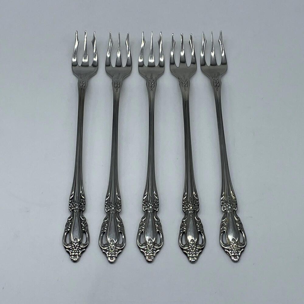 5 Oneida Raphael Cocktail Forks Distinction Deluxe HH Stainless Flatware 6”